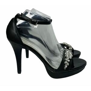 Womens REPORT Lori Ann Black Dressy High Heel Rhinestone Ankle Strap Sandals 10